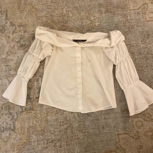 Off The Shoulder White Button Down